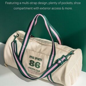 NWT PINK by Victoria’s Secret Cream Canvas Dorm Duffle Bag Gym Travel Tote 2025